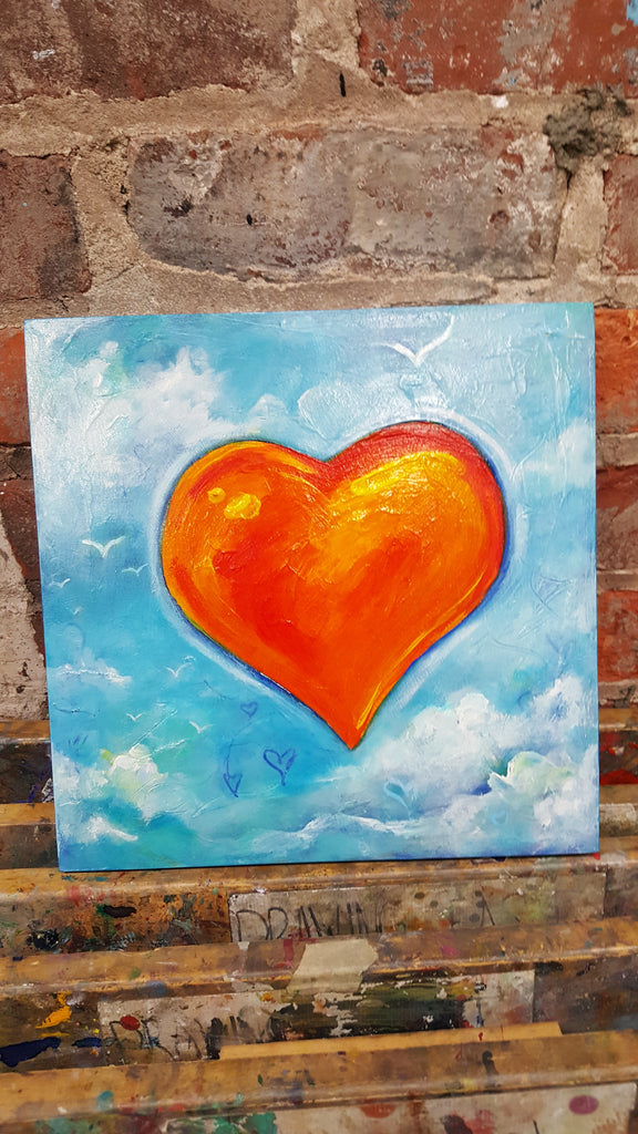 Orange heart, doves, love, valentines, artwork, gifts of love