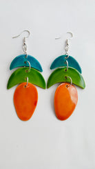 Teal green golden yellow dangle earring