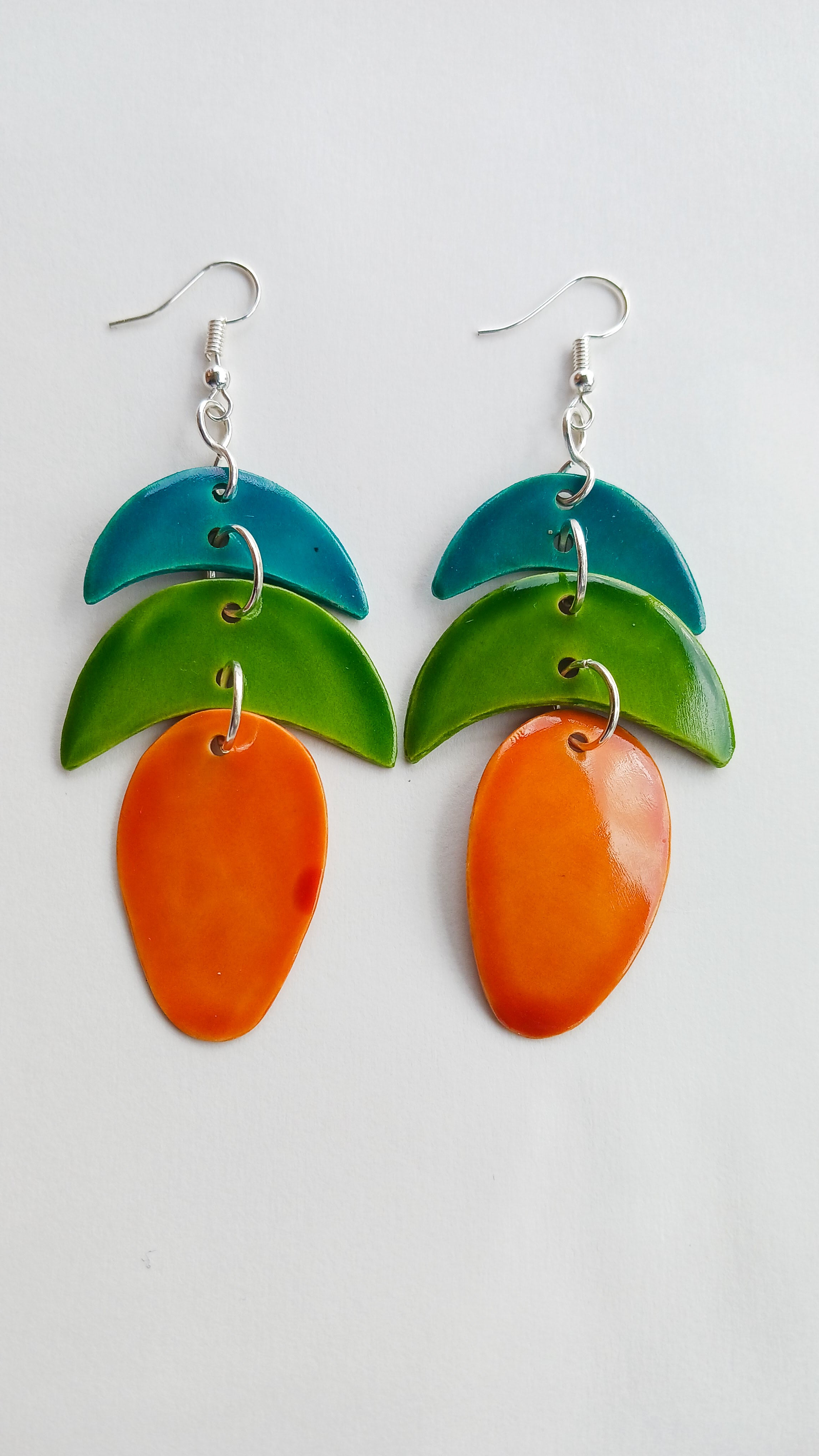 Teal green golden yellow dangle earring