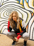sporty hoodie, colorful hoody, designer, shopByounger, art to wear, yellow stripe hoodie